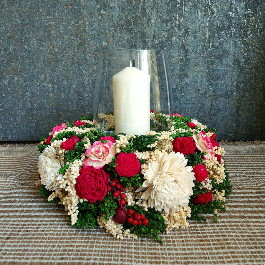 Grand Red Flowers Lantern Centrepiece