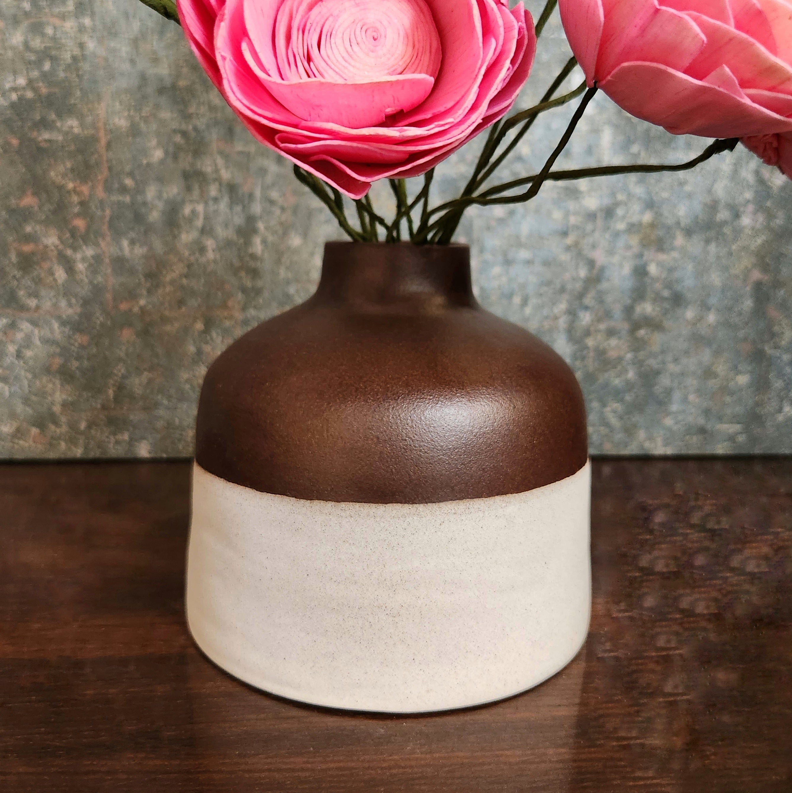 Short Modern Artisan Ceramic Vase - Mocha