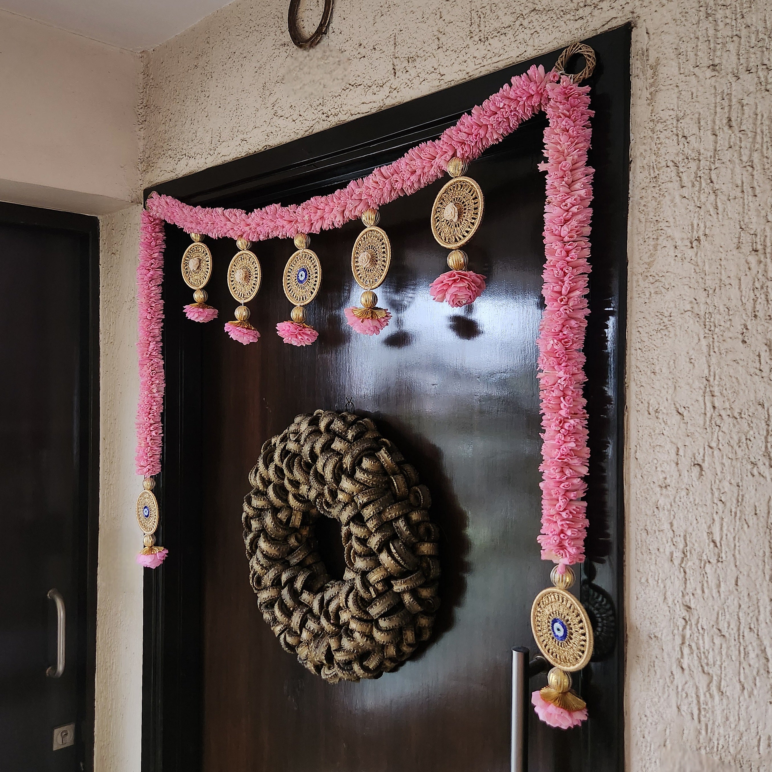 Flower toran with sola flowers & bael phal for Diwali