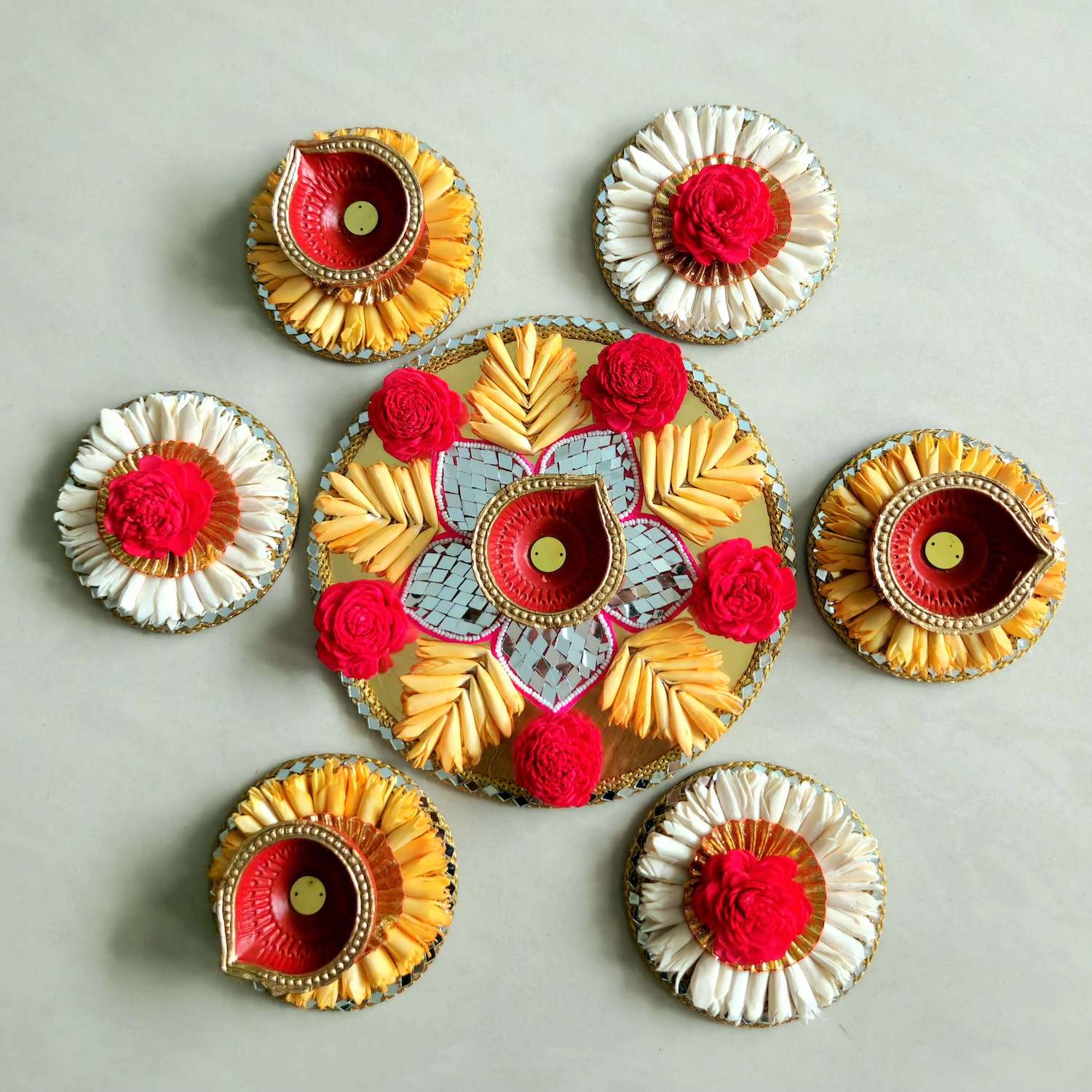 Floral Rangoli Set with Diyas I Ready-to-use