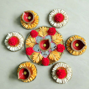Floral Rangoli Set with Diyas I Ready-to-use