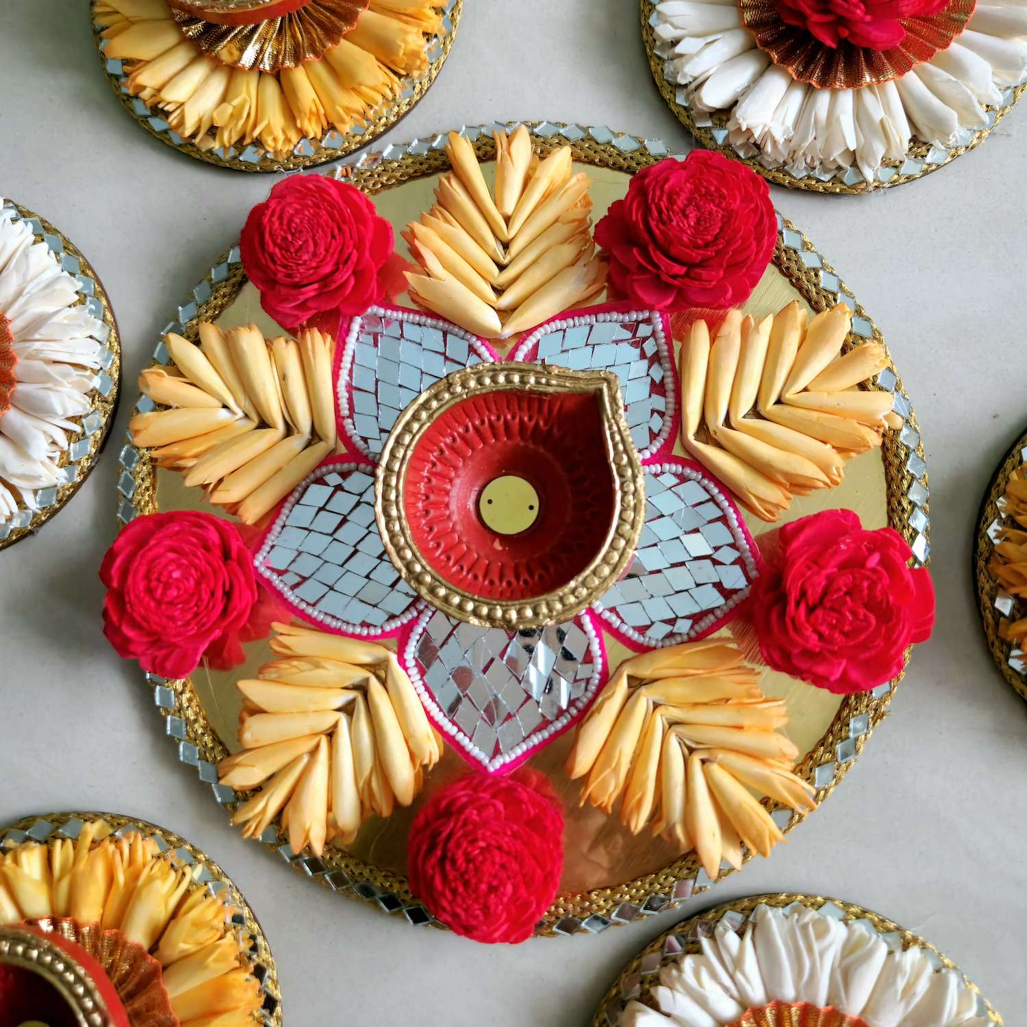 Floral Rangoli Set with Diyas I Ready-to-use