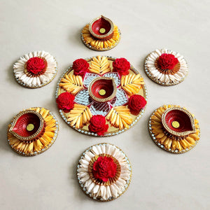 Floral Rangoli Set with Diyas I Ready-to-use