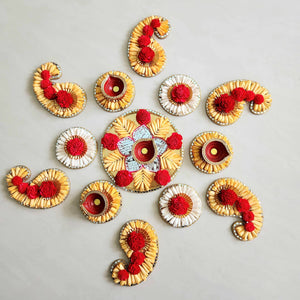Big Floral Rangoli Set with Diyas I Ready-to-use