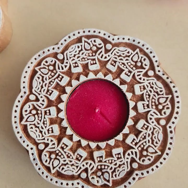 Wooden Tealight Holder Set - Elephant