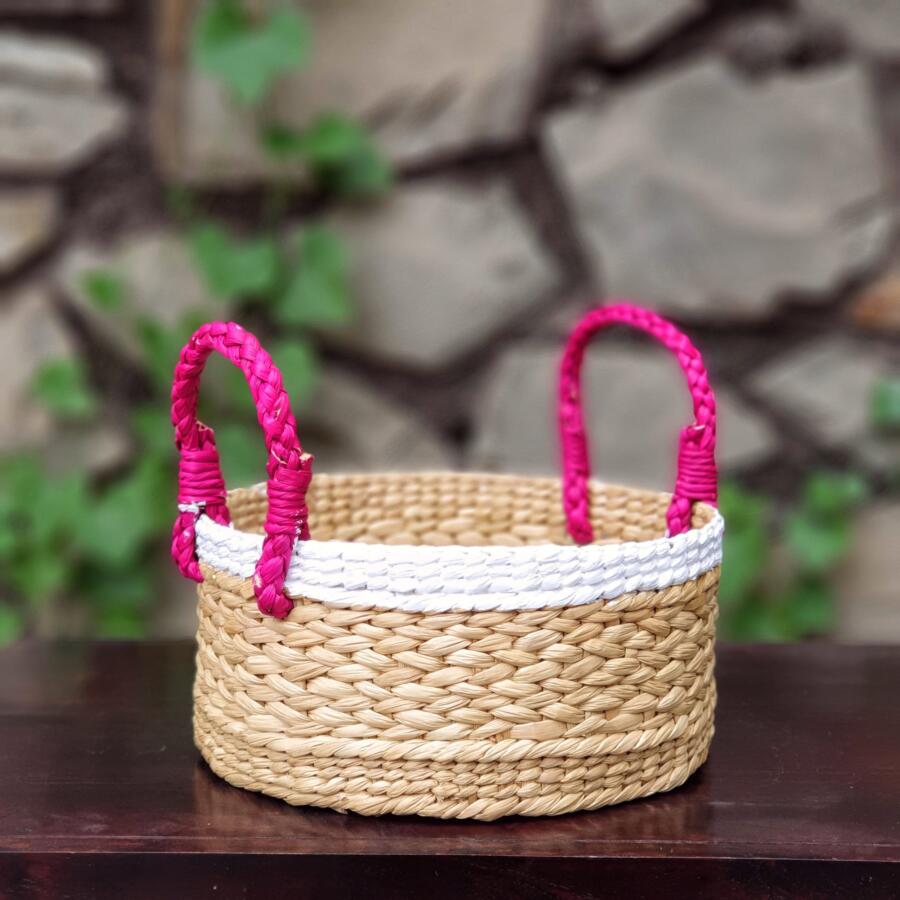 Round Basket White Border M - Fuschia or Purple