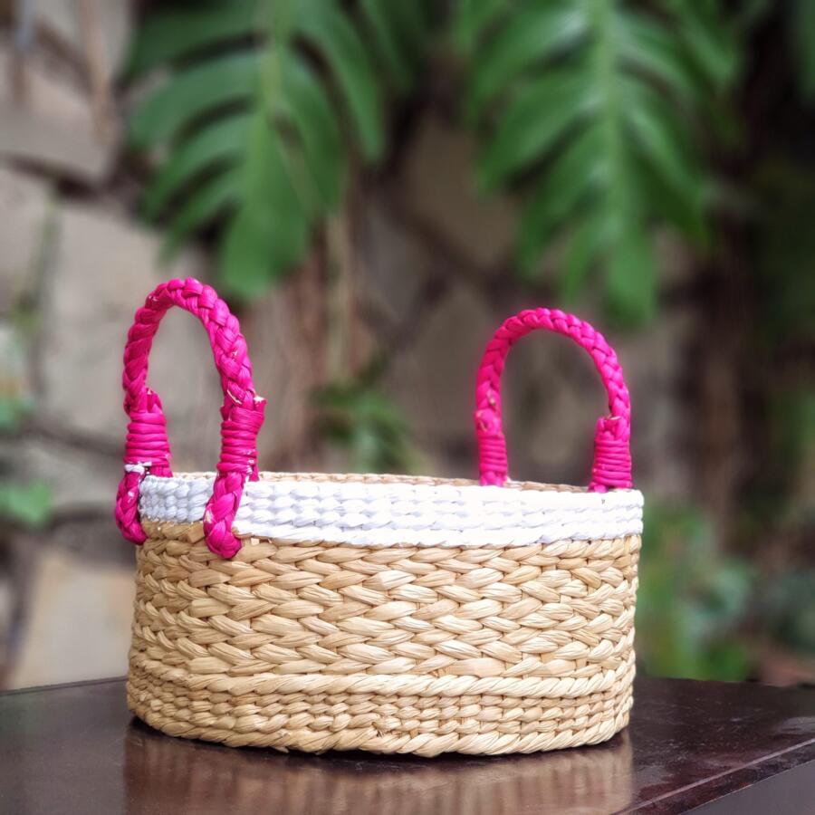 Round Basket White Border M - Fuschia or Purple