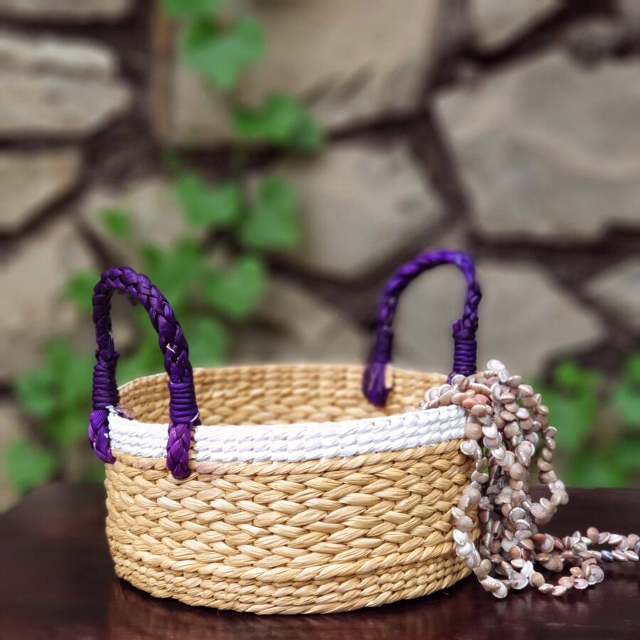 Round Basket White Border M - Fuschia or Purple