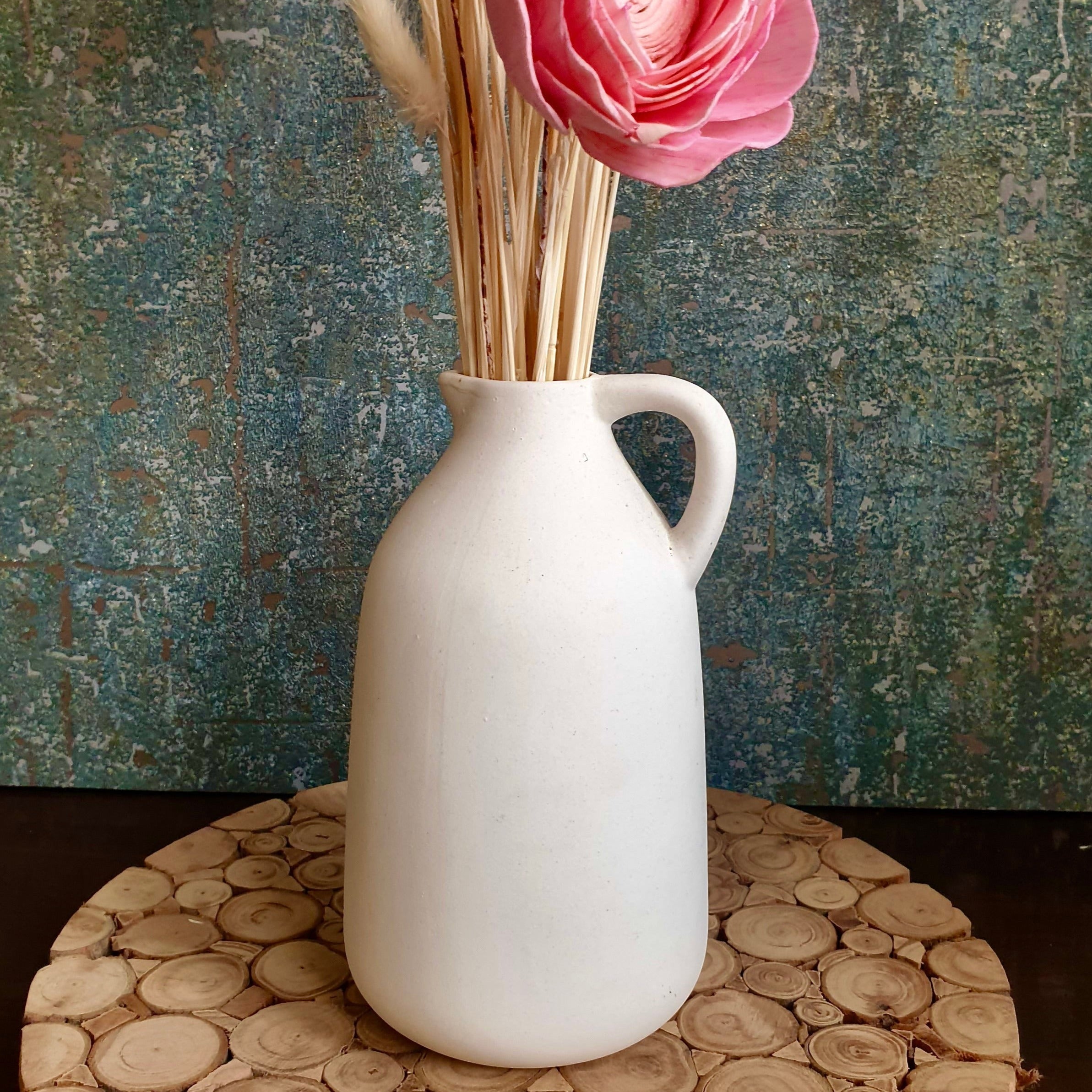 Ceramic Textured Jug Vase - White/Black