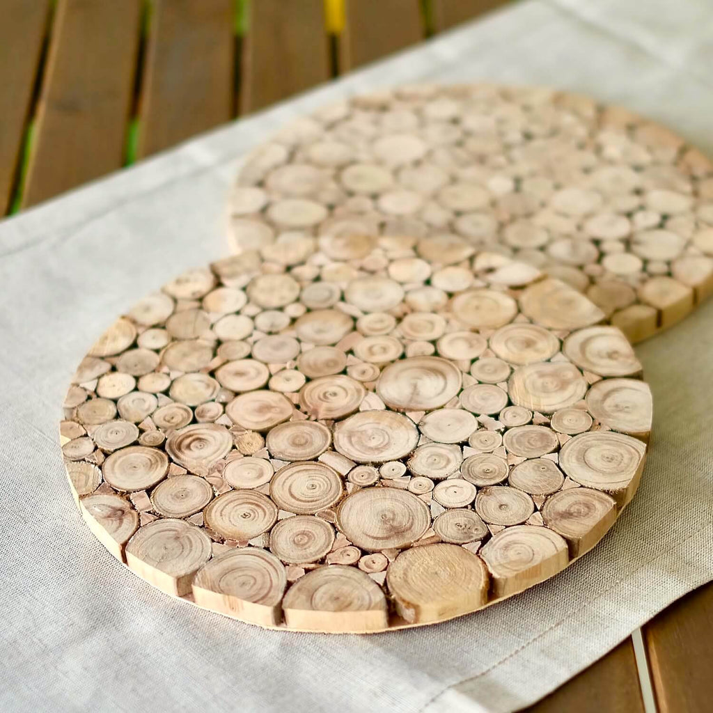 Artisanal Wood Slice Trivet Big, Set of 2