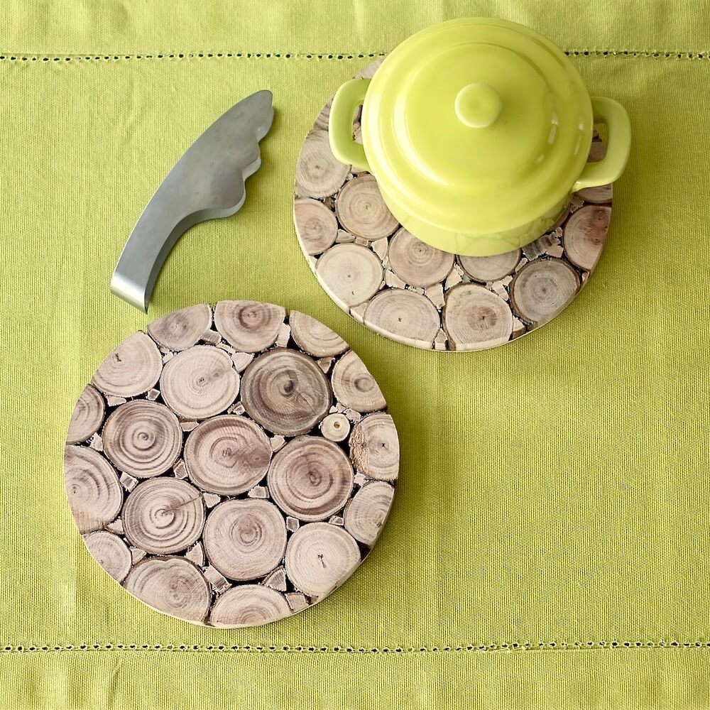 Artisanal Wood Slice Trivet Small, Set of 2